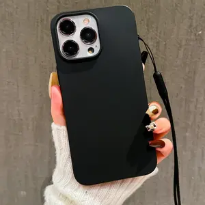 Solid Color Phone Case with Lanyard, Anti-drop Cellphone Protective Case, Shockproof Mobile Phone Cover for iPhone 11 12 13 14 15 Pro Max