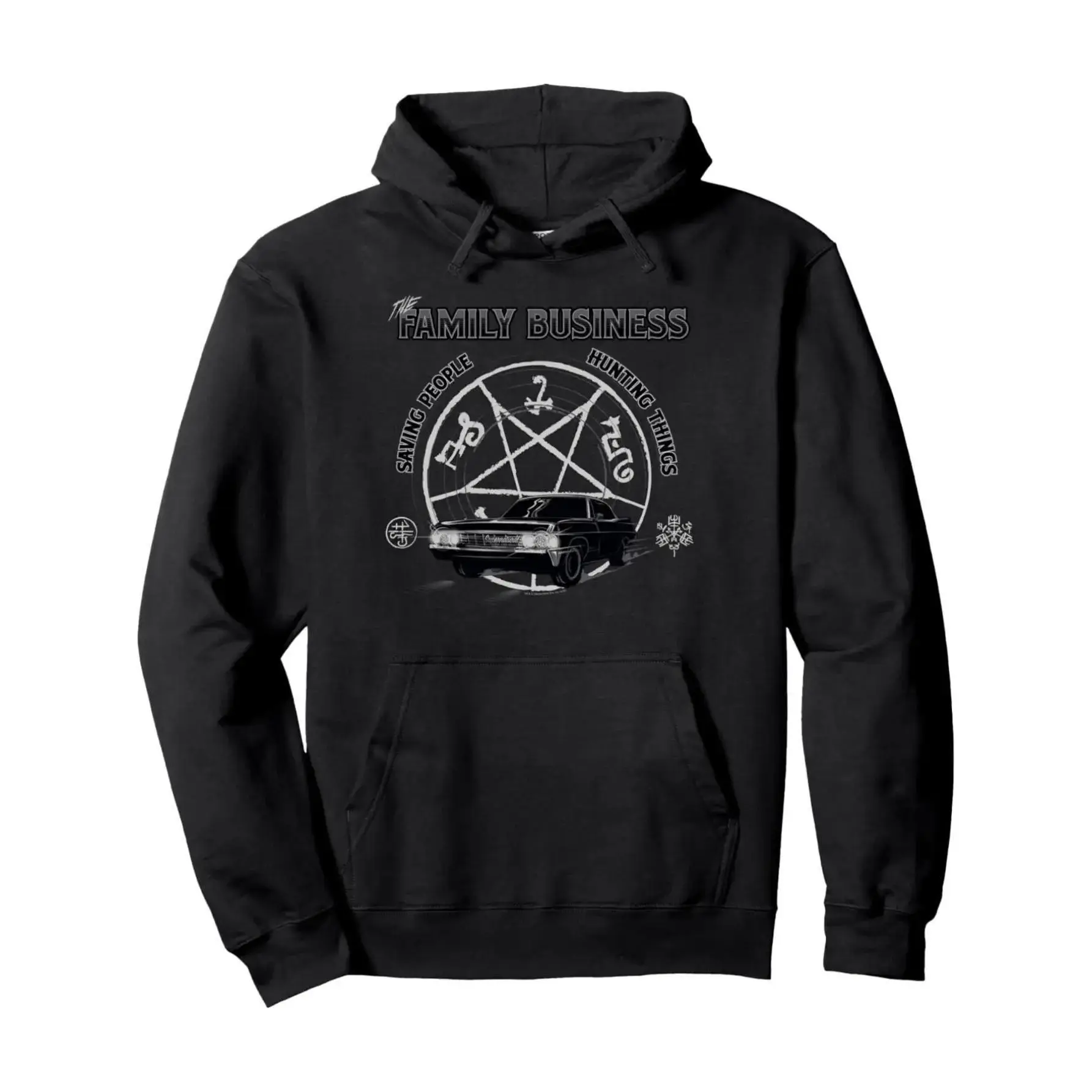 Men's Supernatural The Family Business Long Sleeve Pullover Hoodie - Stylish Menswear Sweatshirts, Cool Creepstyle Decorated Fandom Streetwear, TikTok-Trending Medium Fit Tops