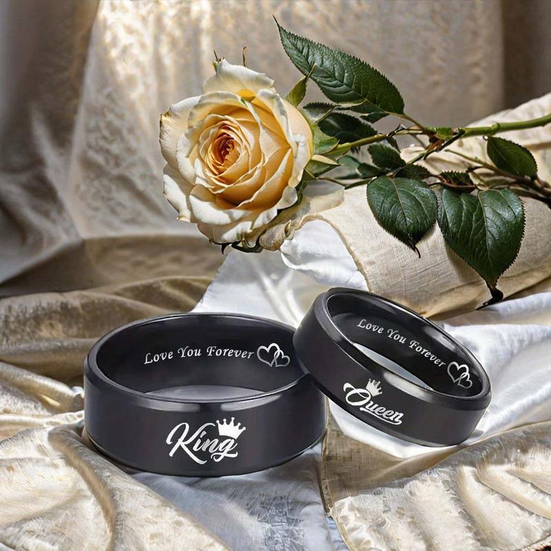 Titanium steel ring king queen ring love you forever heart to heart couple ring men and women daily wear couple gift