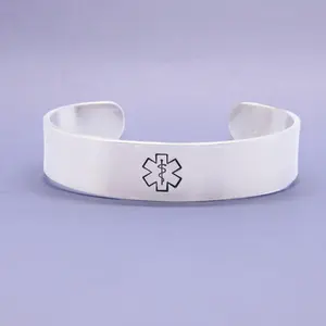 Custom Medical Alert Cuff Bracelet - 1/2" Wide Pure Aluminum or Stainless Steel