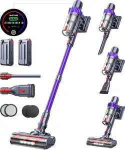 SMOTURE VC70 Cordless Vacuum Cleaner, 2 Batteries 110 Mins Runtime Vacuum Cleaners for Home, 45KPA 550W Stick Vacuum with Brushless Motor, Automatically Adjust Suction, Handheld Vacuum for Pet Hair/Carpet/Floor