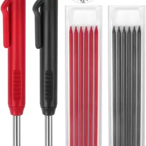 Carpenter Pencils 2 Pack Mechanical Pencils with 12 Refills Construction Pencils with Built-in Sharpener Long Nib Deep Hole Pencil Marker