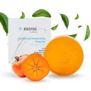 MIRAI Purifying & Deodorizing Soap Bar – Japanese Persimmon & Green Tea – Natural Body Odor Solution for Old People, Men & Women – Nonenal Control with Camellia Seed Oil & Collagen – Gentle for All Skin Types