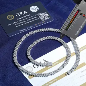 6mm Pass Diamond Test Moissanite Cuban Link Chain 925 Sterling Silver VVS Diamond Iced Out Women Single Rows Thin Necklace