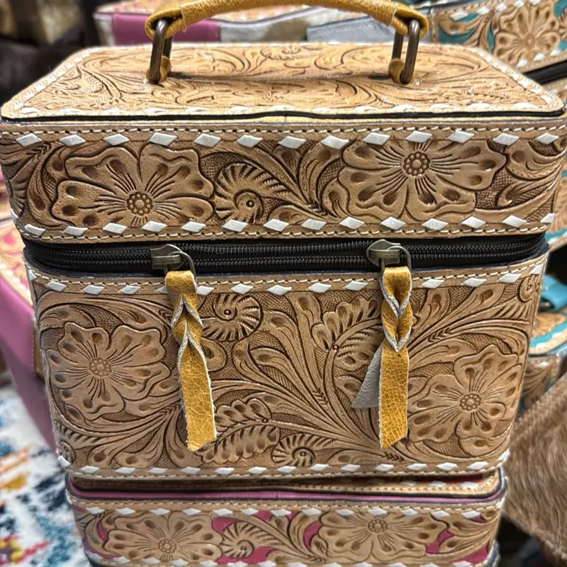 Tan Tooled/Cowhide Jewelry Box