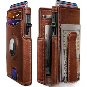 Leather Bag Anti-theft Brush Magnetic Tape Air Label Positioning Slot Automatic Pop-up Metal Wallet Suitable for Men