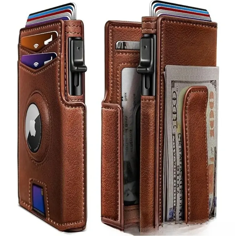 Men's Automatic Pop-up Metal Wallet - Leather Bag Compatible, Anti-theft Brush, Magnetic Tape, Air Label Positioning Slot, Business Minimalist, Cowhide, PU Leather, Billet Design, Business Minimalist Wallet, Cowhide Wallets