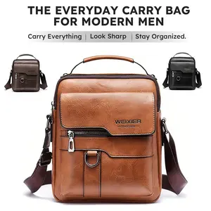 Men'S Vintage Crossbody Bag - Adjustable Strap, Multiple Compartments, Business Casual Shoulder Bag with "WEIXIER SINCE 2008" Branding, Black & Brown Options, Casual Crossbody | Vintage Crossbody | Adjustable Strap Bag