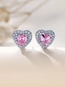 Women's Elegant Zirconia Inlaid Heart Design Hypoallergenic Cubic Zirconia Artificial Zircon Decor High Quality Stud Earrings for Gift, Fashionable Earrings Jewelry for Girlfriend for Party, Daily Clothing Decor for Girl