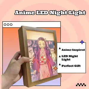 Anime Painting Picture Frame Light，Tanjiro & Nezuko Figurine LED Night Light, Moon Lamp Room Decor Home Bedroom Friends Kids Birthday Gifts, Gift for Anime Lovers