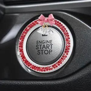 Push Start Button Cover Ring, Engine Start Button Cover, Cute Bow Bling  Engine Stop Decoration Ring, Auto Sparkly Rhinestone Bell Key  Knob Sticker for Women Girls (Red)