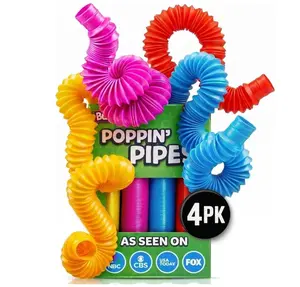 Pop Tubes - Sensory Toys - Fidget Toys - Imaginative Play & Stimulating Creative Learning - Hours of Fun for Kids - Tons of Ways to Play - Non-Mouthable Toy 3+ - 4 Pack Large