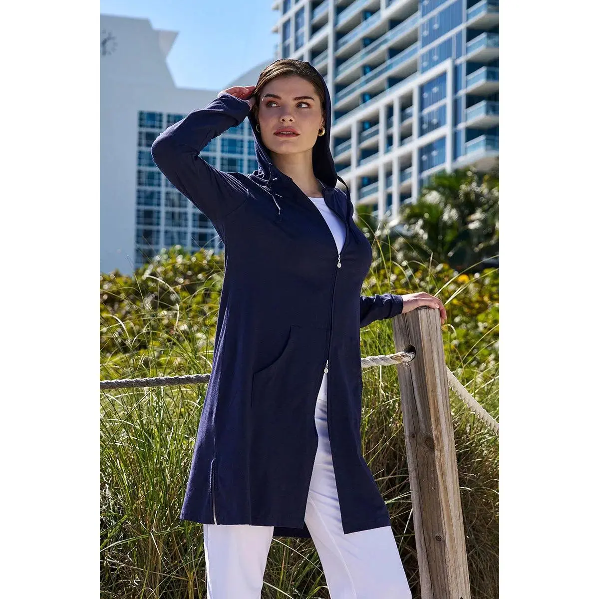 Cabana | Women's Long Zip-Up Hoodie | Navy