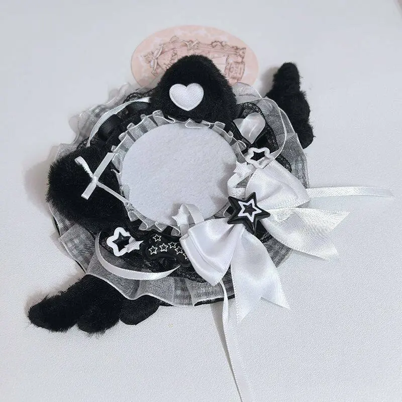 Handmade Pink Cat Ear Wing Magnetic Anime Badge Holder Fits 58-75mm Badges Lace Ribbon Heart Bow Decor Badge Display Girl Gift