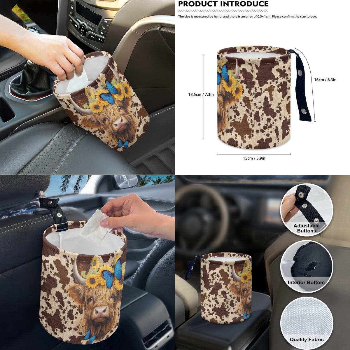 Aztec Highland Cow 14-Piece Auto Seat Cover Full Set Kit, Elastic Non-Slip Car Interior Ornament with Steering Wheel Cover, Coasters, Safety Pads, Garbage Bag & Keychain, Festive Holiday Gift for Men, 14 Pieces, Auto Interior