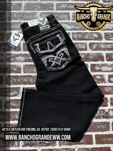 MOD- 412 BLACK Cowboy Modern Boot Cut Jeans Western Blue Fashion Stitching