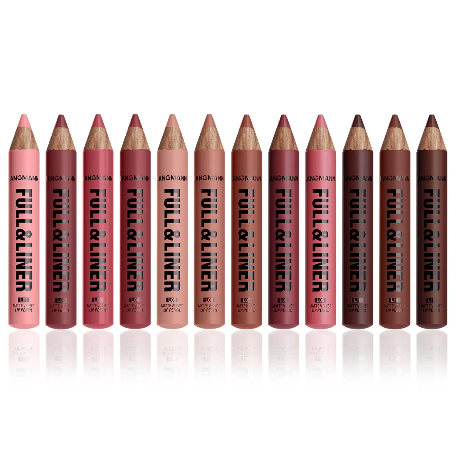 Langmanni 12-Piece Dual-Use Lip Liner & Lipstick Pencil Set, Lip Product, Lip Liner Pencils, Long-Lasting Waterproof, Smooth and Rich Color, Easy Application Wooden Lip Gloss Pen, Matte Lip Pencil