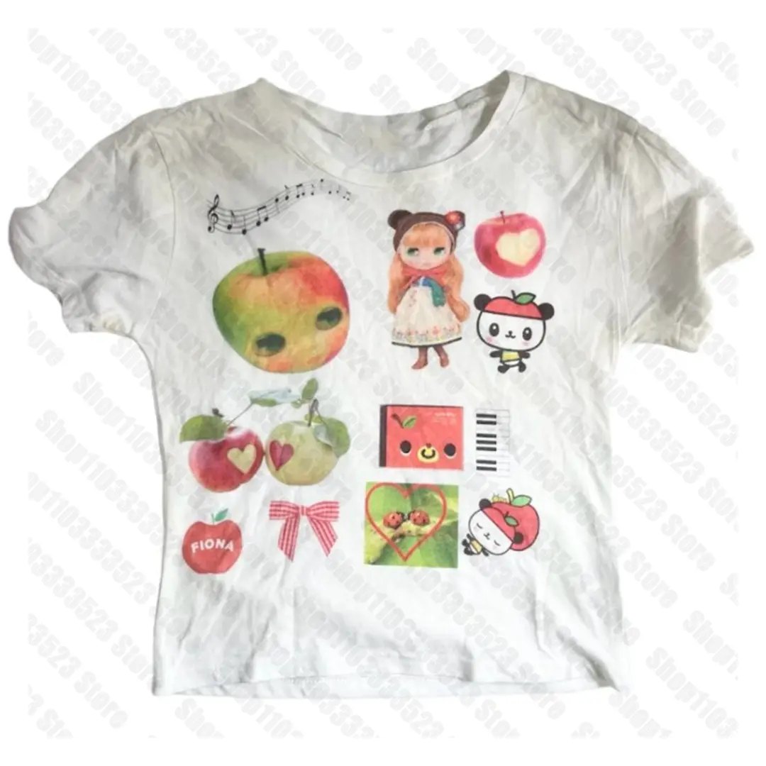 Emo Girl Punk Y2K style Goth Crop Top Fairy Streetwear Slim T-Shirt Vintage Women Print Aesthetic Cute Grunge Baby Tees 90s