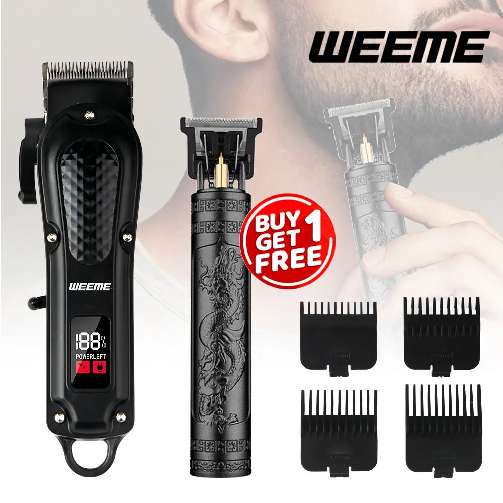 WEEME Professional Hair Clipper Set for Men, All-Metal Beard Trimmer & Hair Cutting Kit, LED Digital Display, T-Blade Outliner for Edging & Fade, Buy 1 Get 1 Free Grooming Kit Rechargeable USB Cordless