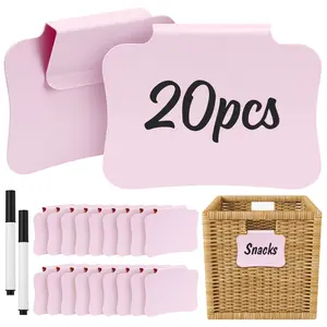 20PCS Basket Labels Clip On, Removable Plastic Bin for Storage Bins, Pantry Organization and Storage Hanging Tags for Basket Cube Box, Pink
