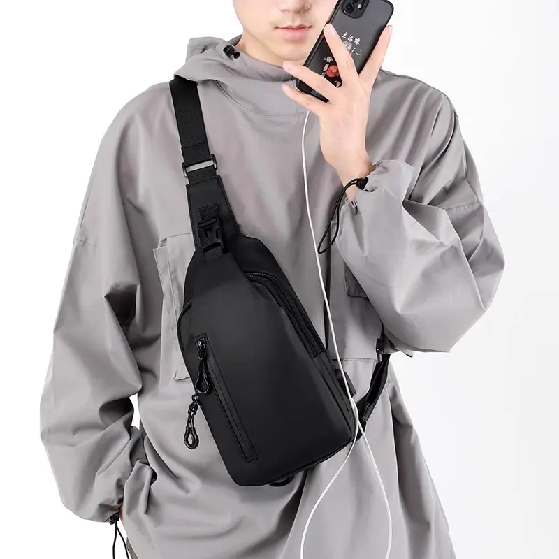 Men's Chic Preppy Basic High-Capacity Athletic Waterproof Adjustable-Strap Foldable Hangable Anti-Theft Outdoor Sling Bum Bag - Durable Chest Pack for Casual, Holiday Use