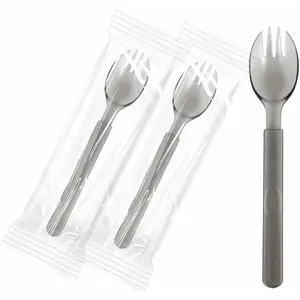 [100 Pack] Premium Individually Wrapped Disposable Sporks, Heavy Duty BPA-Free Plastic Utensils, 2-in-1 Spoon Fork Combo, Child-Safe Party Supplies for Catering, Restaurants, Picnics & School Lunch