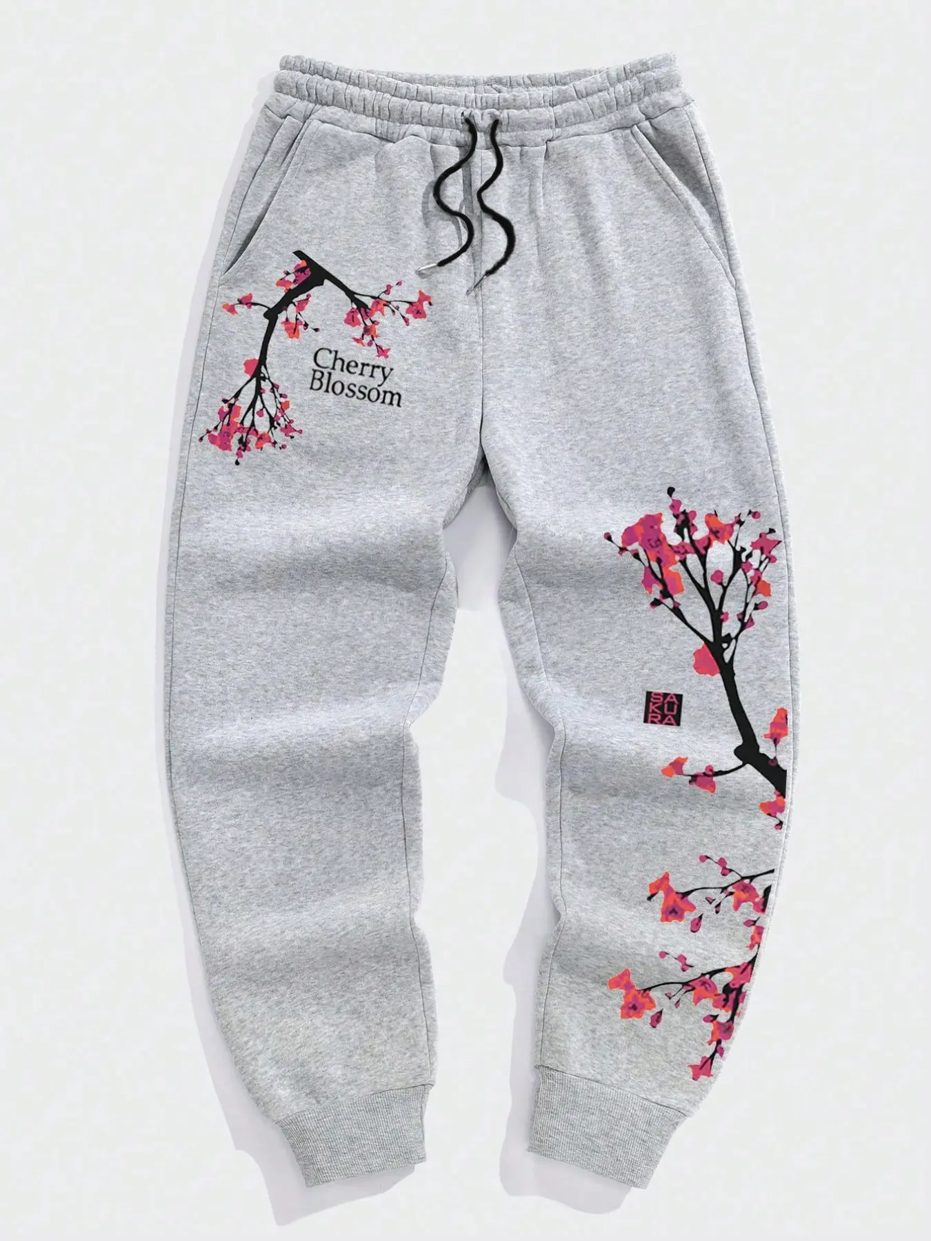 Men's Plus Size Plum Pattern Print Jogger Pants, Printed Sweatpants, Loose Comfortable Casual Fashion, Perfect for Daily Outdoor Wear