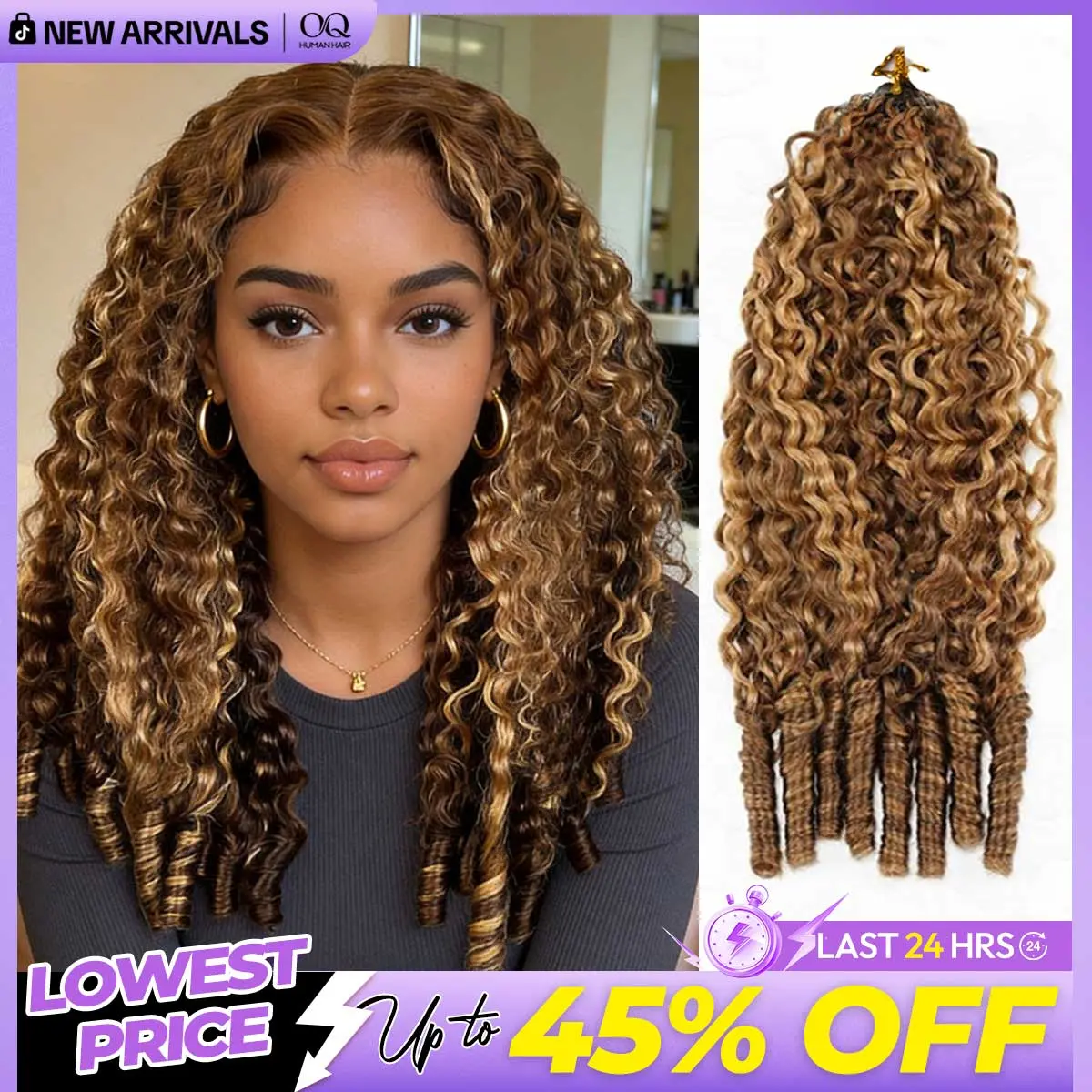 OQ HAIR Highlight 4/27 Burmese Curly Crochet Human Hair With Miracle Knots Boho Braids Time-Saving Wear #DealsForYouDays