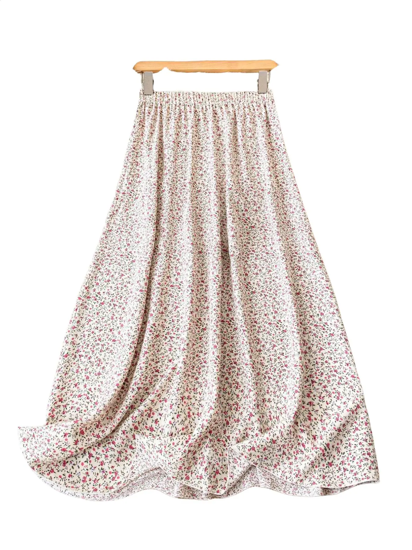 Women's High Waist Ditsy Floral Long Dress, Flowy Drop Hem Boho Vacation Style Skirt, Spring Summer Fall Daily Wear, French Elegant A-Line Dress
