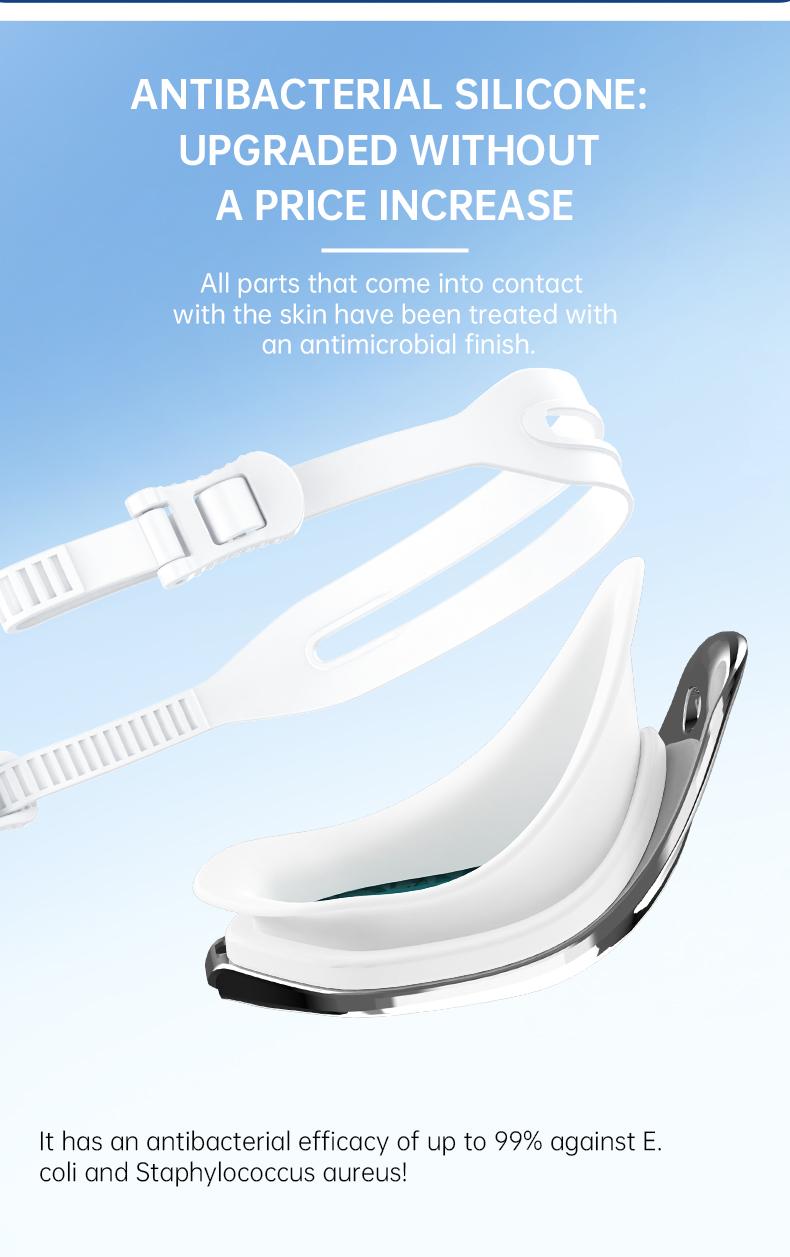 WHALE Adult Swimming Goggles, Polycarbonate Anti-Fog Lenses, Water-Film Coating, Wide View, Soft Silicone Seal, Adjustable Nose Bridges, Adjustable Fit Goggles for Swimming