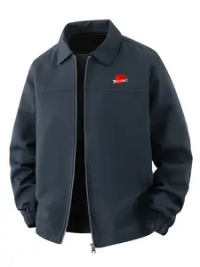 Men's Spring and Autumn Collar Jacket - Polyester fiber, versatile casual jacket, zipper closure and printed design, machine washable, easy to maintain fabric, suitable for daily leisure, work travel, outdoor leisure and formal wear