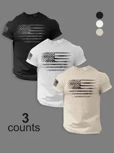 Men's American Flag Print Round Neck Tee, Regular Fit Casual Short Sleeve Crew Neck T-shirt for Summer, Men's Top for Daily Wear