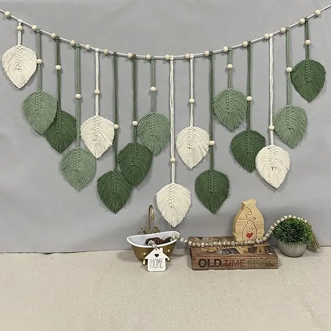 Bohemian-Rustic Macrame Leaf Wall Decor, Hangable Nature-Inspired Home Accent for Bedroom, Study, Ideal Gift for Friends