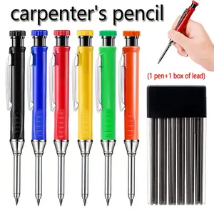 2.8mm Woodworking Pencil Set (1 Pen+1 Box of Lead), HB 1 Box of 24 BlackLead, Break-Resistant, Ideal for Architects/ Hole Drilling Tool Pen Users/ Carpenters (mechanical Pencil)