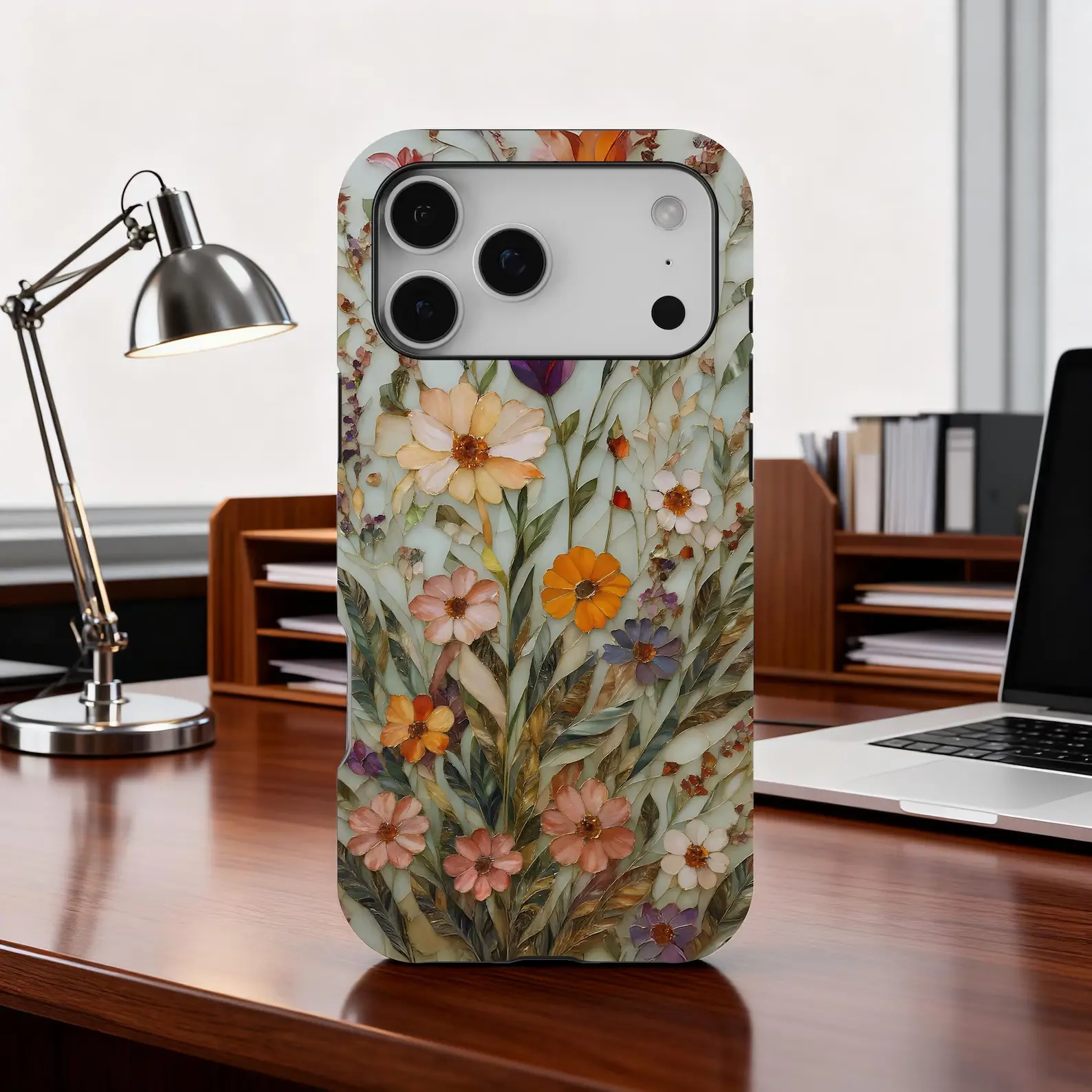 Wildflower Mosaic Phone Case, Botanical Floral Stained Glass Phone Cover for iPhone 17 16 15 14 13 12 11
