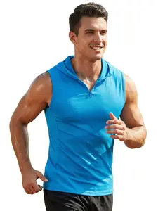 Men's Sports Fabric Tank Top, Loose Fit Stand Collar Hat Design, Quick-Dry Breathable, Hidden Storage Pocket, Professional Sportswear