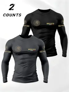 Men's Casual Print Round Neck Long Sleeve T-Shirt Set, Fitness Sports Clothing, Athletic Sports Clothing, Mexican Culture Shirt, Comfortable Daily Wear, Fashion Trend Top