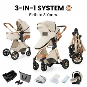 Adjustable 4-in-1 Baby Stroller Set, One-Click Foldable Portable Stroller with Mosquito Net. Adjustable seat & backrest for sitting and lying. Easy fold & carry for outdoor use, built-in mosquito net keeps bugs away, ideal for daily parenting.