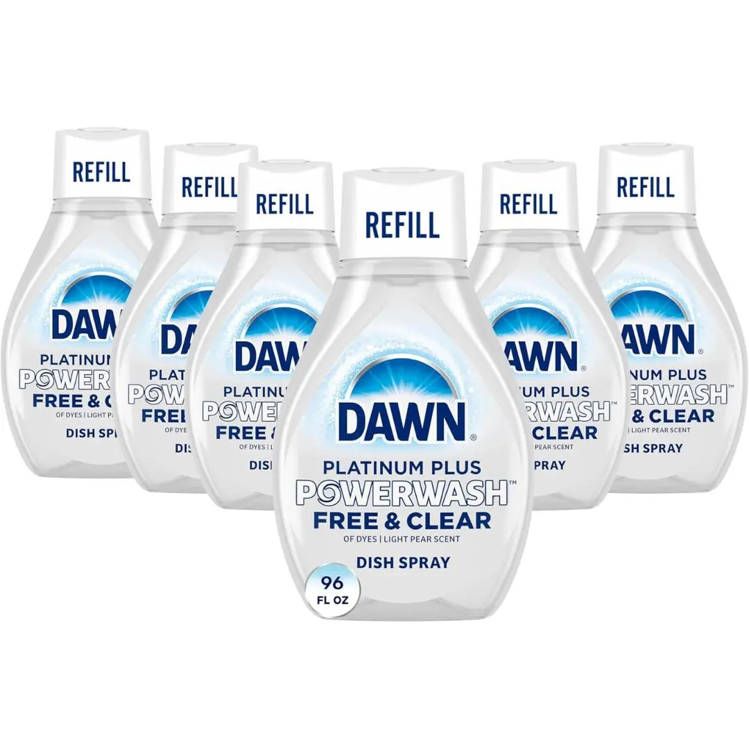 Dawn Free & Clear Powerwash Dish Spray, Dish Soap, Pear Scent Refill, 16 Fl oz (6 Pack)