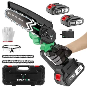 20V Cordless 6" Mini Chainsaw | Dual Batteries + 2 Chains + Hard Case - Perfect for Home & Outdoor Cutting, DIY & Pruning Portable brushless 6-inch chainsaw cordless