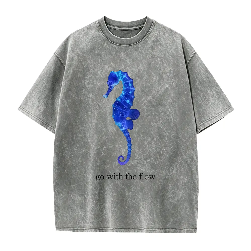 With The Flow Seahorse Shirt, Vintage Ocean Graphic Tee, Sea Life Aesthetic T-Shirt, Gift for Marine Biologist, Minimalist Nature T-shirt