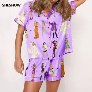 The Eras Tour Film Pajama Set For Women Print Comfy Satin Sleepwear & Loungewear Pjs Printing Silky Top & Bottoms - SHESHOW