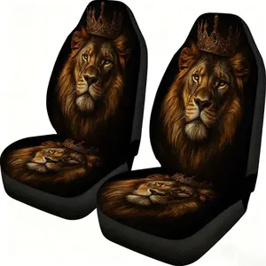 Lion King car seat cover set with Crown collection (2 pieces), specially designed for the front seats, featuring a high-back design. The material is polyester and it is compatible with sedans, SUVs and trucks. Car Accessories Car Seat Cushions