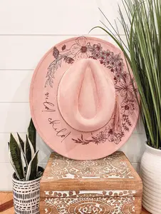 Floral Burned Hat, Floral Engraved Cowboy Hat, Bachelorette Hat, Floral Burned Fedora, Engraved Fedora, Engraved Felt Hat, Boho Hat, Nashville Bachelorette, Nashville Hat, Country Concert Hat, Wedding Hat