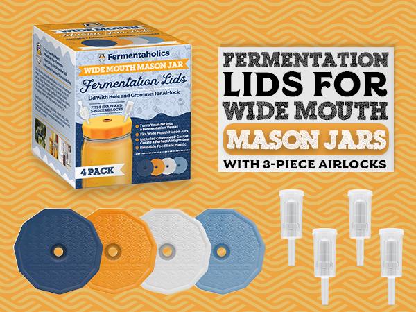Fermentation Lids with 3 Piece Airlocks for Wide Mouth Mason Jars - 4 Pack Fermentation Lids with 3 Piece Airlocks for Wide Mouth Mason Jars - 4 Pack