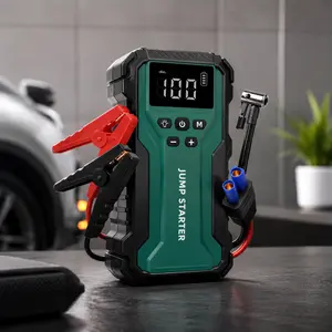 10000A 7-in-1 Multi - functional Emergency Start Power Supply with Air Pump 150PSL Portable Car Battery Starter Digital Tire Inflator for 2.64 Gallon Gasoline or 2.38 Gallon Diesel LED Emergency Light Car Emergency Tool
