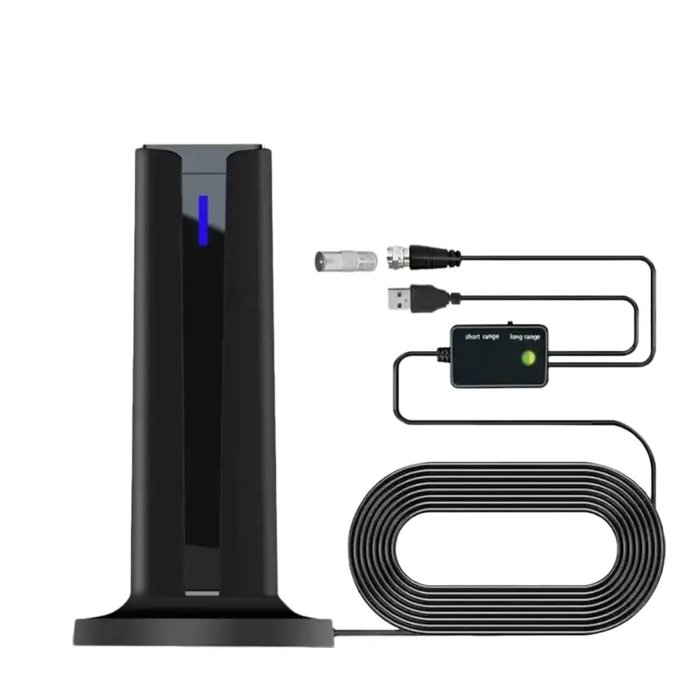HD TV Antenna - Indoor-Outdoor High-Definition Signal Receiver with 174~240MHz/470~862MHz Ground Wave Signal Booster, 1080p Support, 50-80 mi Range, Remote Control, Plug, Screen, Connector, Adapter, Cable, 3m Adhesive Stickers & Accessories, 50-80 Miles