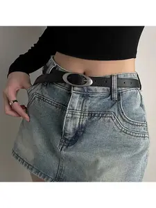 Oval alloy buckle belt women's design niche spicy girl waistband decorative ins-style jeans belt Solid Color Belt