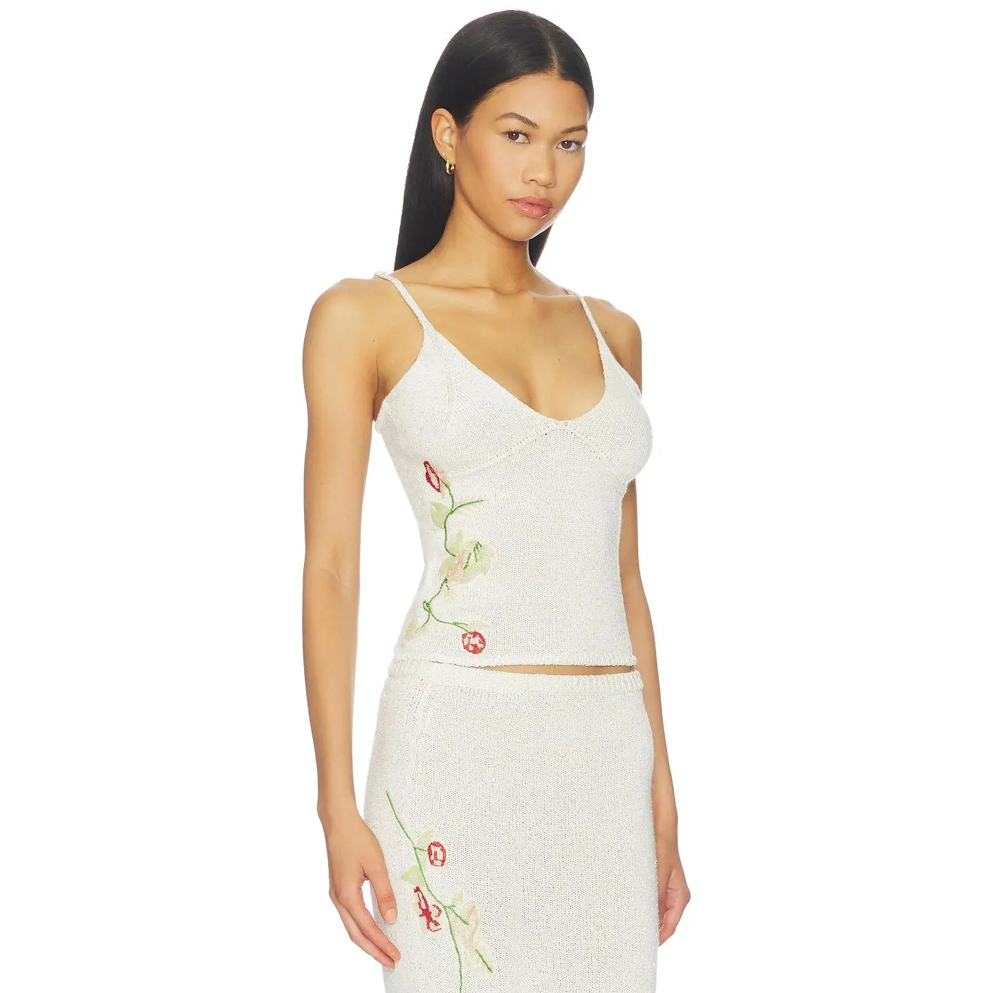ASTA RESORT Carolina Embroidered Camisole in Star White Sequin