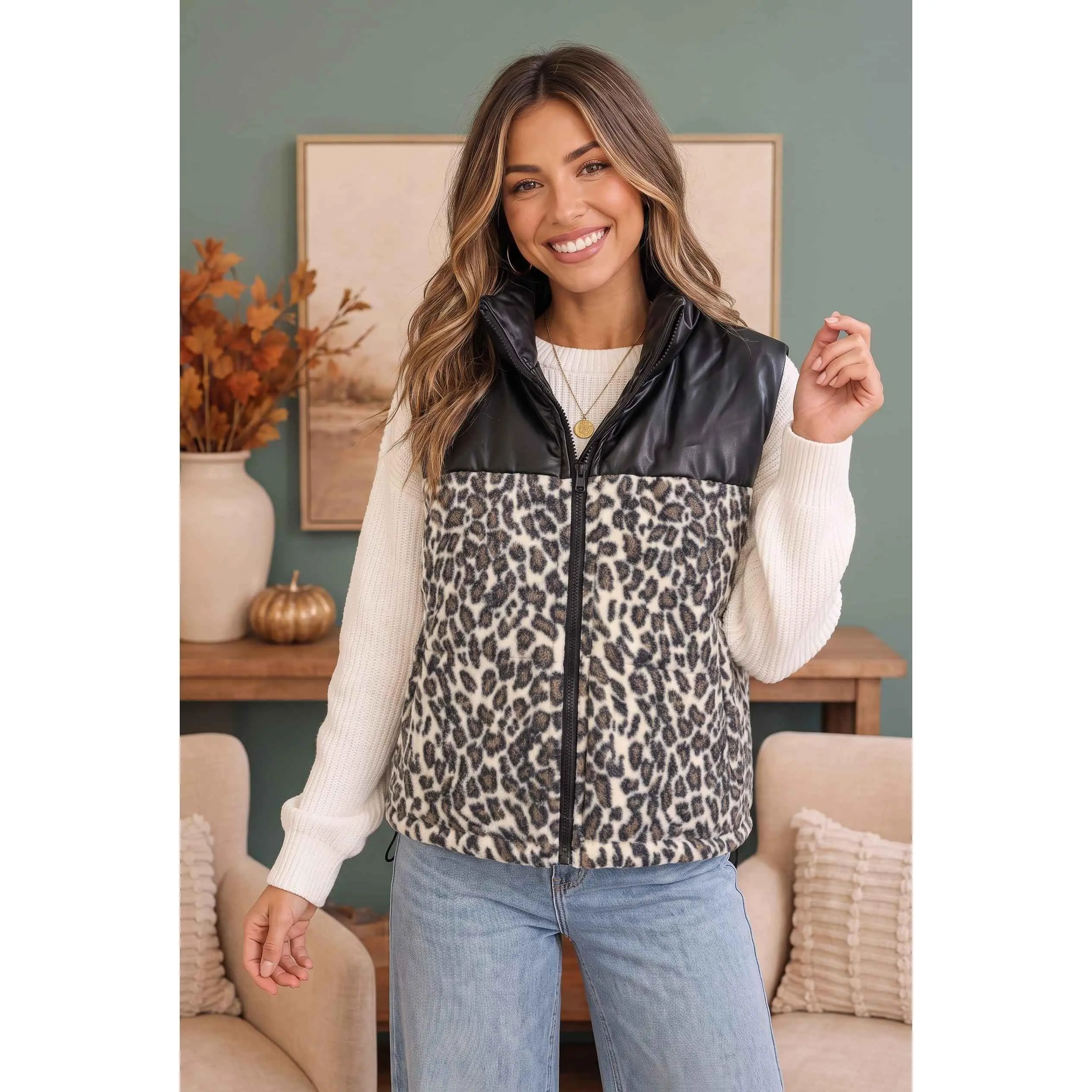 Wild Side Leopard Print Puffer Vest